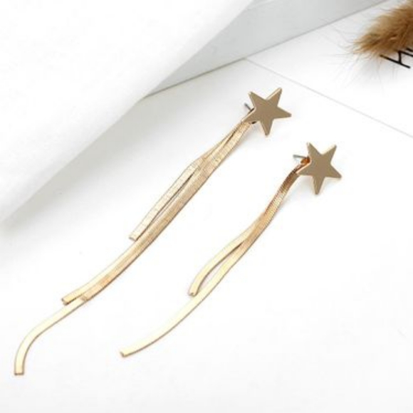 Gold Drop Pentagram Star Post Earrings - Picture 3 of 6